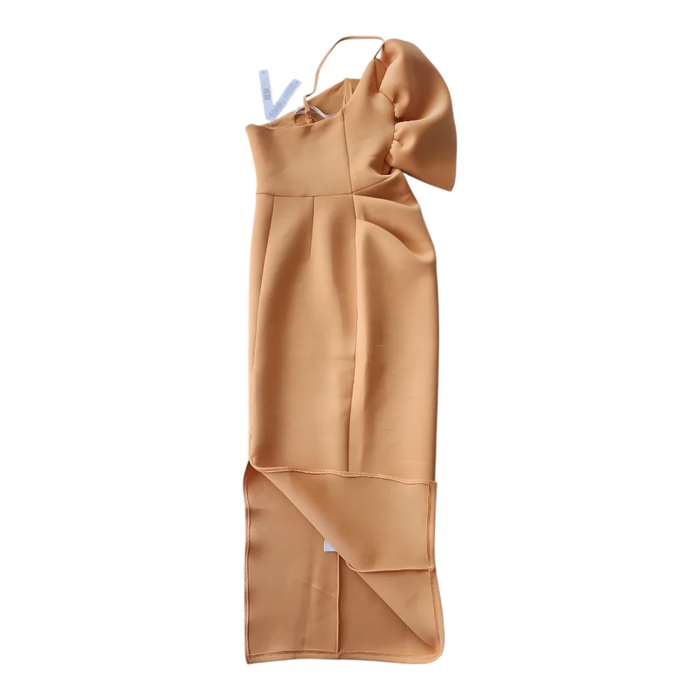 ASOS Pale Peach-Orange Asymmetrical Ruffled One-Shoulder Dress — Size 4, NWT - Picture 4 of 10